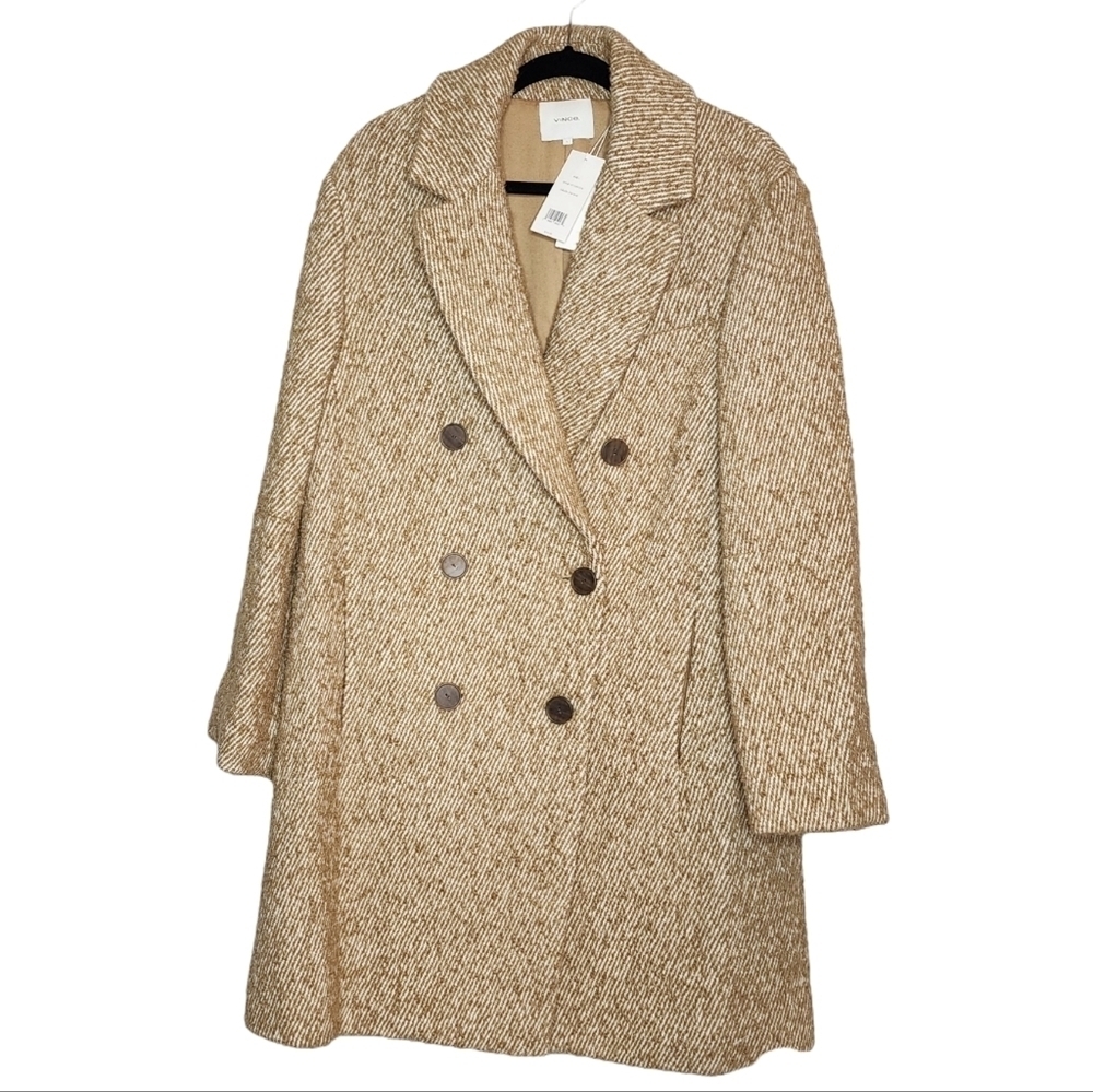 NWT VINCE wool-blend‎ double breasted wheat tan coat size large
